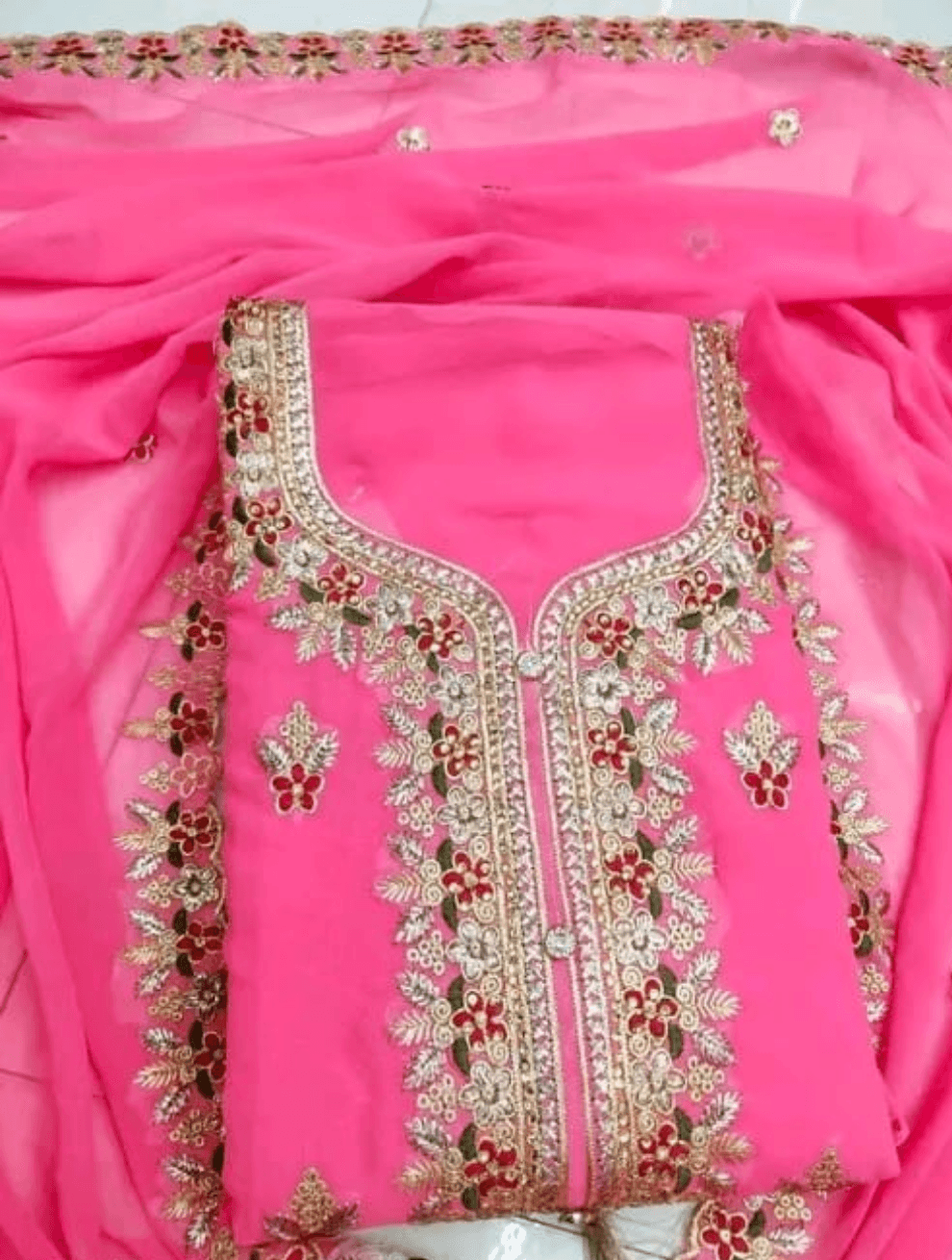 Elegant Embroidered Georgette Suit – Unstitched Dress Material